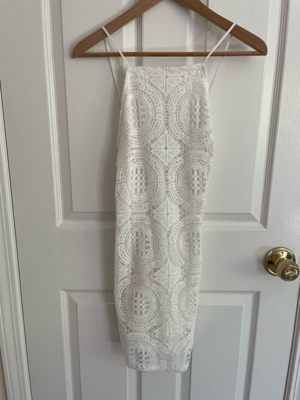 White Lace Midi Dress Open Back